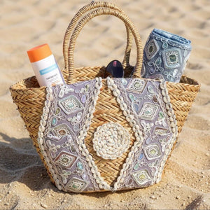 Essenza – Borsa Coffa Donna in Paglia Naturale Traforata pizzo Grande Vimini Mare Spiaggia Palma Decorata