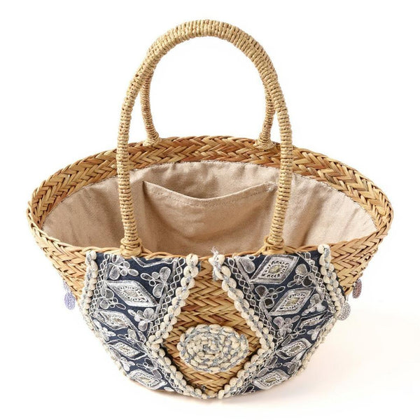 Essenza – Borsa Coffa Donna in Paglia Naturale Traforata pizzo Grande Vimini Mare Spiaggia Palma Decorata