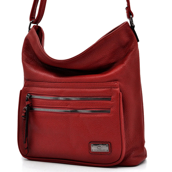 Baci & Abracci - Borsa firmata a tracolla capiente morbida simil pelle morbida venata multi tasche