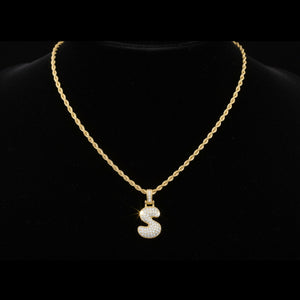 BUNDLE SET Collana a Corda "Rope Chain" + Ciondolo Lettera Iniziale "Balloon" con Pavé di Zirconi – Alfabeto Completo