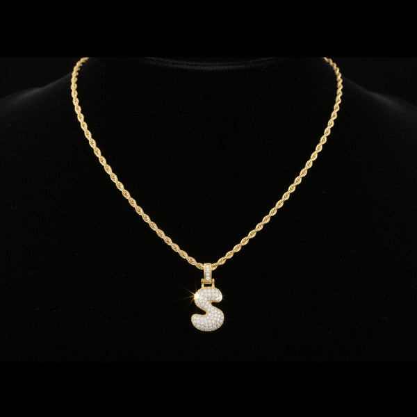 BUNDLE SET Collana a Corda "Rope Chain" + Ciondolo Lettera Iniziale "Balloon" con Pavé di Zirconi – Alfabeto Completo