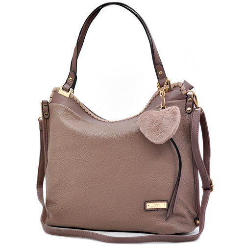 CHARRO - Borsa shopping pon pon cuore a spalla grande tracolla casual simil pelle venata