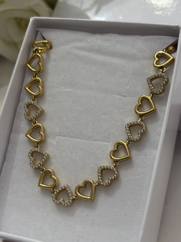 Girocollo Donna con Grande Cuore Brillante e Charms - Acciaio Inox - glitter