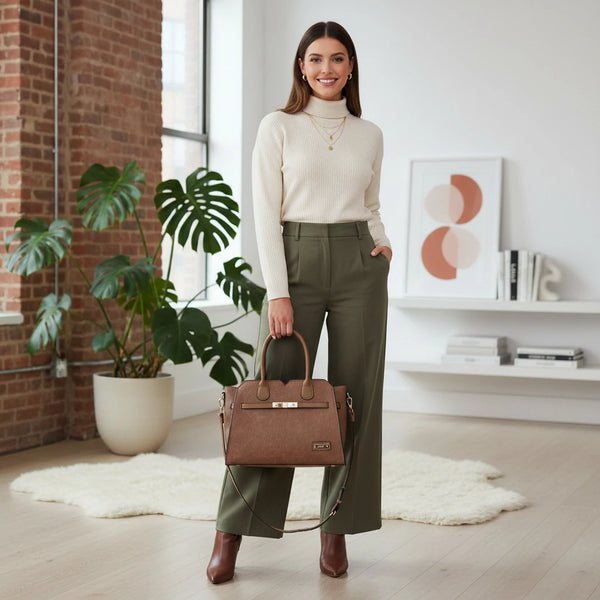 CHARRO - Borsa a bauletto trapezio semi rigida simil pelle con tracolla elegante casual