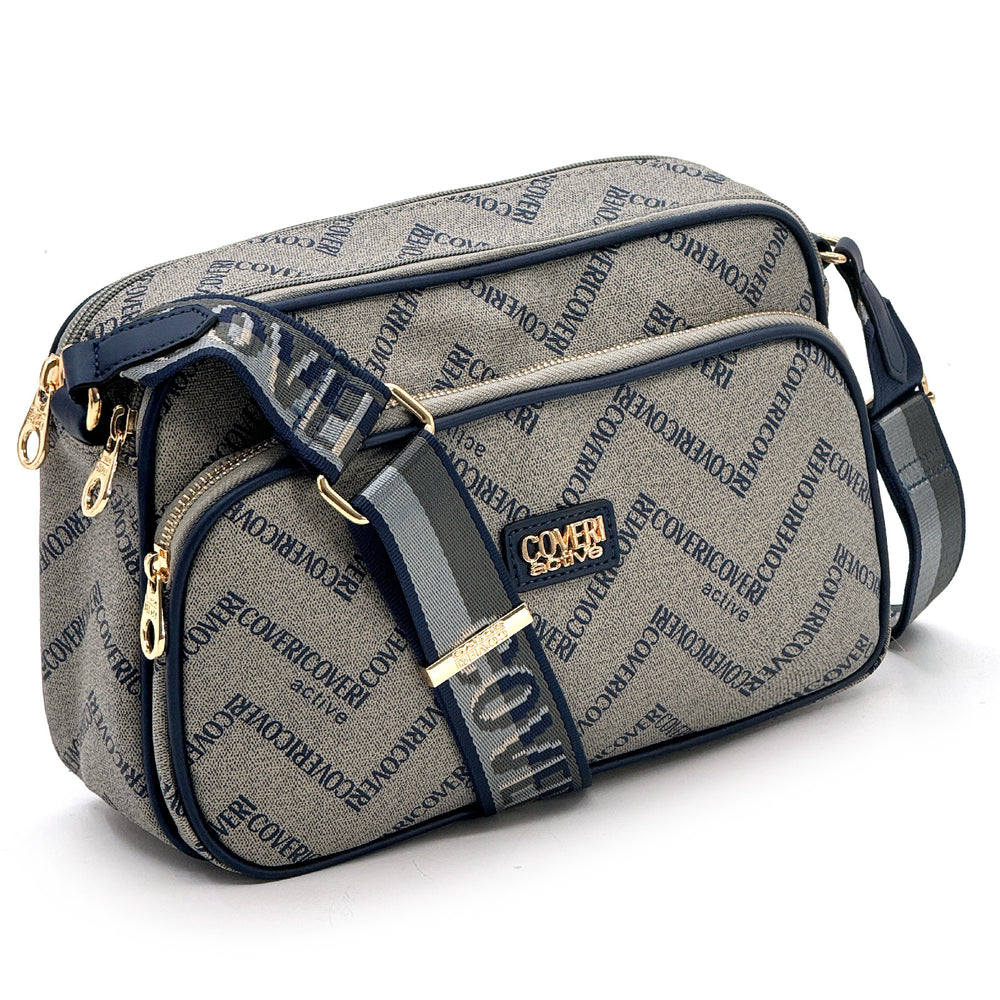 Borsa piccola molte tasche tracolla firmata COVERI ACTIVE in simil pelle pregiata zip fantasia logata originale