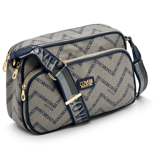 Borsa piccola molte tasche tracolla firmata COVERI ACTIVE in simil pelle pregiata zip fantasia logata originale