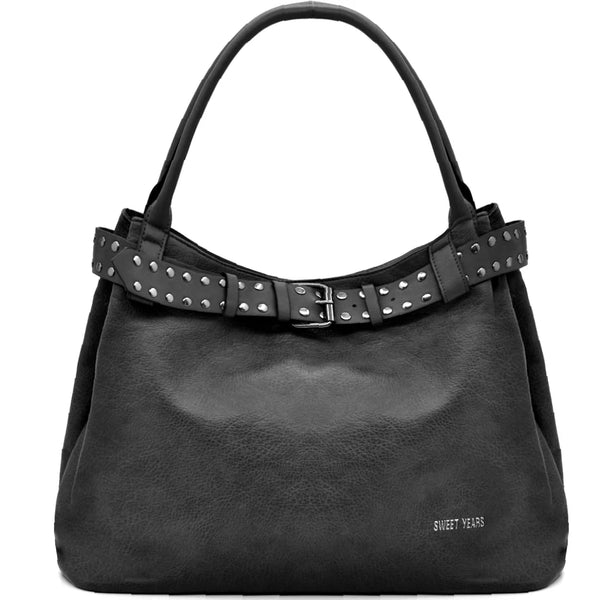 Borsa a sacco shopping firmato SWEET YEARS donna spalla a tracolla simil pelle shopping borchie cintura