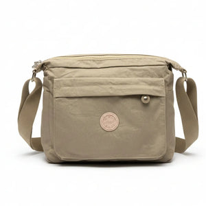 Borsa Tracolla Donna in Nylon Beige Multitasche. Impermeabile e Leggera con Cinghia Regolabile. Modello Postina Casual per Viaggio e Uso Quotidiano