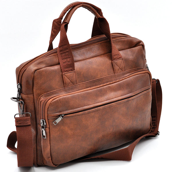 Borsa Uomo Cartella Tracolla in Pelle Sintetica Marrone — Ventiquattrore Casual Business