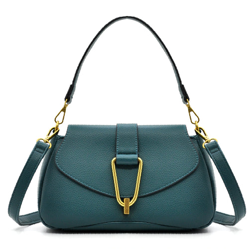 YYcoveri Borsa firmata a mano e tracolla 2 in 1 –_ mezzaluna con chiusura dorata simil pelle martellata