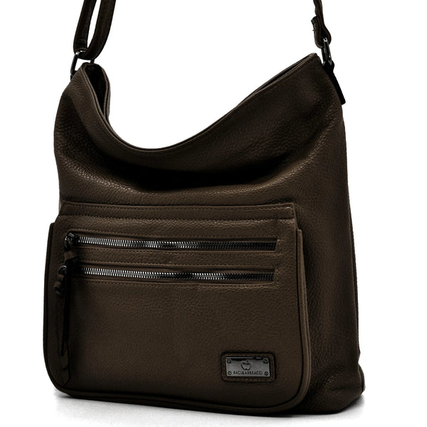 Baci & Abracci - Borsa firmata a tracolla capiente morbida simil pelle morbida venata multi tasche