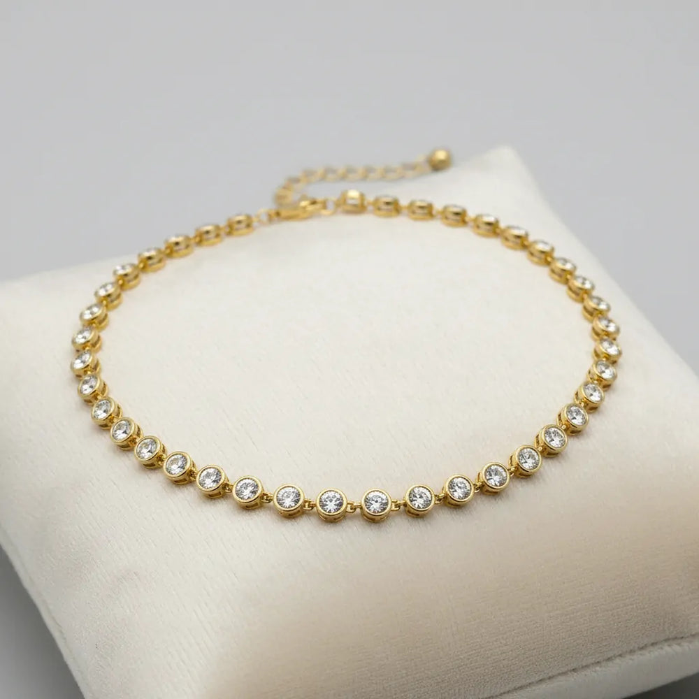 Collana Tennis Donna in Acciaio Inossidabile Oro - Girocollo Regolabile con Cristalli Luminosi