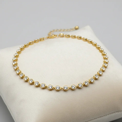 Collana Tennis Donna in Acciaio Inossidabile Oro - Girocollo Regolabile con Cristalli Luminosi