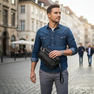 Gyoiamea - Pochette vera pelle venata uomo Pelle multitasche Pochette a Mano Da Polso