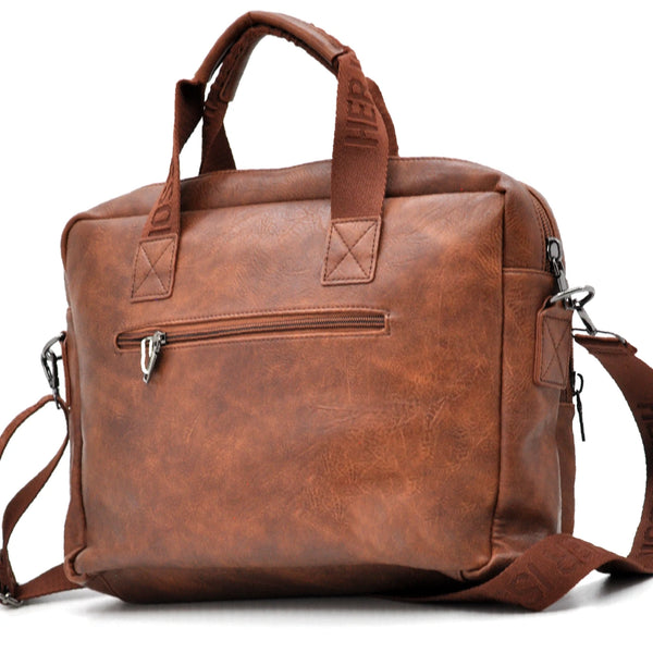 Borsa Uomo Cartella Tracolla in Pelle Sintetica Marrone — Ventiquattrore Casual Business