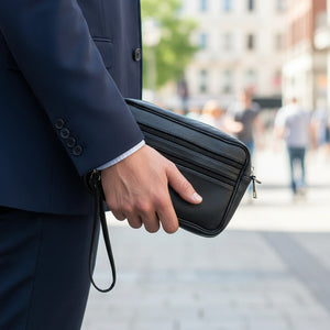 Gyoiamea - Pochette vera pelle venata uomo Pelle multitasche Pochette a Mano Da Polso