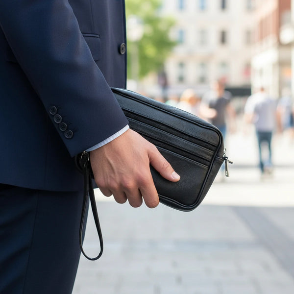 Gyoiamea - Pochette vera pelle venata uomo Pelle multitasche Pochette a Mano Da Polso