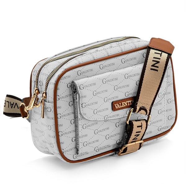 Borsa firmata G. Valentini donna tracolla fantasia scritte colorata tasche moda