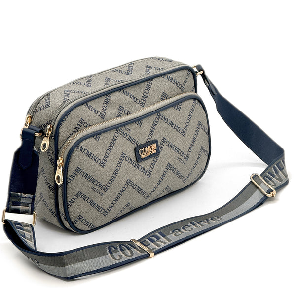 Borsa piccola molte tasche tracolla firmata COVERI ACTIVE in simil pelle pregiata zip fantasia logata originale