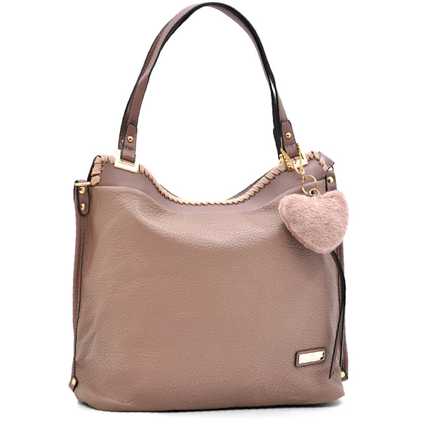 CHARRO - Borsa shopping pon pon cuore a spalla grande tracolla casual simil pelle venata