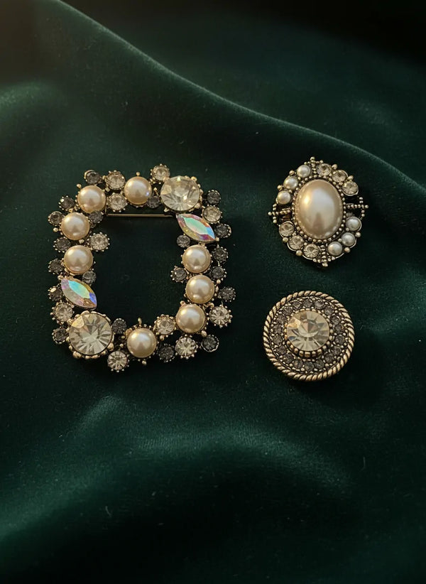 Set Spille da Giacca Donna con Perle e Strass - Accessori Oro Antico