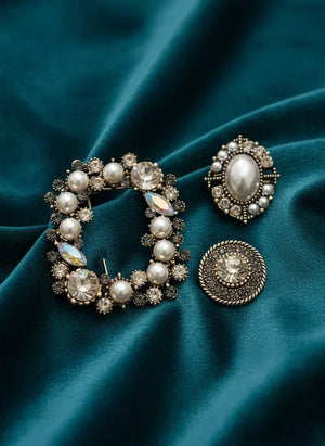 Set Spille da Giacca Donna con Perle e Strass - Accessori Oro Antico