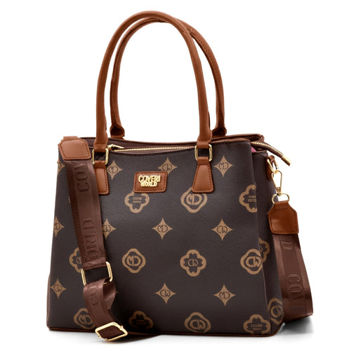 Borsa tote shopping firmata COVERI WORLD a tracolla elegante casual simil pelle logo fantasia