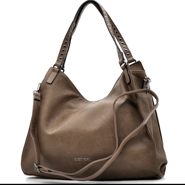 Borsa a sacco firmato SWEET YEARS Colletion donna spalla a tracolla simil pelle shopping borchie