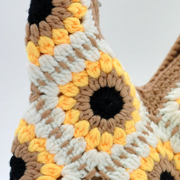La Girasole- Borsa bag firmata borsetta chiusura a zip uncinetto fantasia