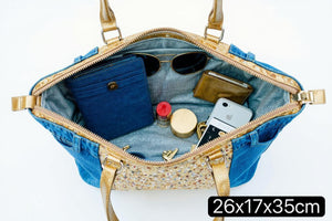 Borsa La Matera jeans trapuntata capiente shopping spalla tracolla paillettes lustrini