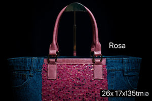 Borsa La Matera jeans trapuntata capiente shopping spalla tracolla paillettes lustrini