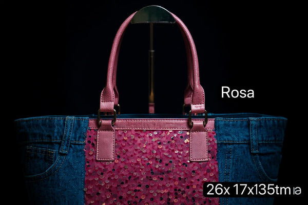 Borsa La Matera jeans trapuntata capiente shopping spalla tracolla paillettes lustrini