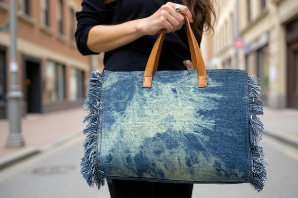 Borsa La Rosaria in jeans con frange jeansata donna