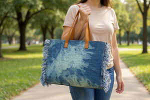 Borsa La Rosaria in jeans con frange jeansata donna