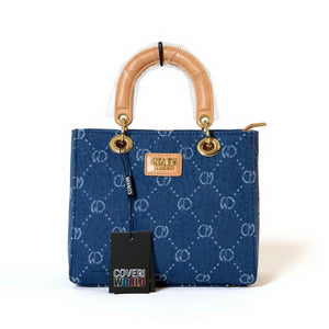 Borsa jeans COVERI COLLECTION fantasia logo logata borsetta rigida