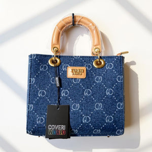 Borsa jeans COVERI COLLECTION fantasia logo logata borsetta rigida