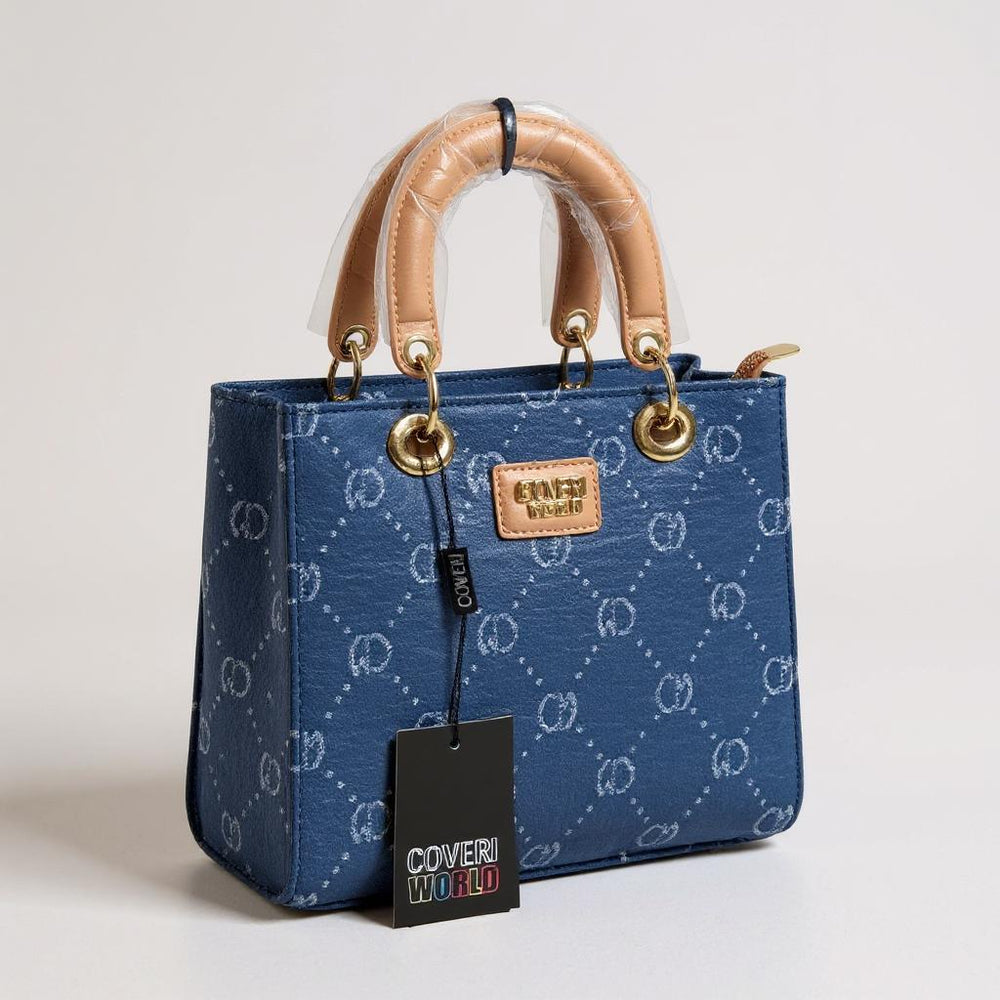 Borsa jeans COVERI COLLECTION fantasia logo logata borsetta rigida