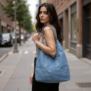 Borsa La Siena jeans trapuntata capiente sacco spalla tracolla morbida