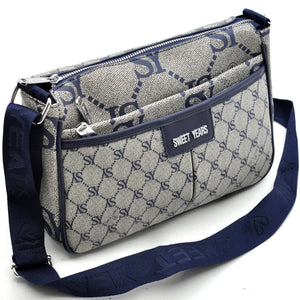 Borsa Firmata SWEET YEARS multi tasche new nera Donna fantasia logo Zip Tracolla