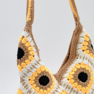 La Girasole- Borsa bag firmata borsetta chiusura a zip uncinetto fantasia