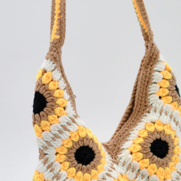 La Girasole- Borsa bag firmata borsetta chiusura a zip uncinetto fantasia