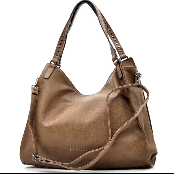 Borsa a sacco firmato SWEET YEARS Colletion donna spalla a tracolla simil pelle shopping borchie