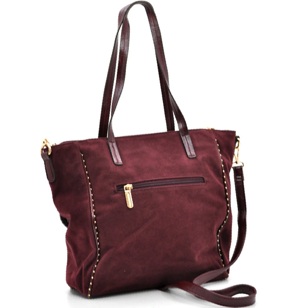 Borsa firmata COCONUDA donna borchie spalla shopping capiente simil pelle scamosciata camoscio