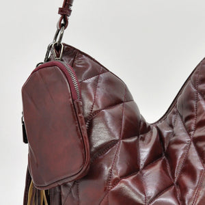 Borsa + OMAGGIO portamonete hobo biker firmato YYCOVERI donna spalla a tracolla simil pelle trapuntata effetto lucido