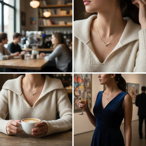 Collana Punto Luce con Perle in Acciaio Inossidabile - Girocollo Regolabile Oro e Argento