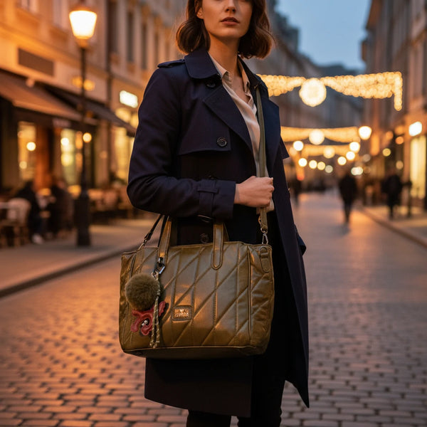Borsa + OMAGGIO charms bauletto biker firmato YYCOVERI donna spalla a tracolla simil pelle trapuntata effetto lucido