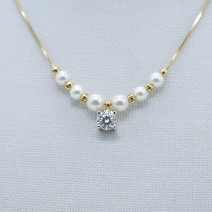 Collana Punto Luce con Perle in Acciaio Inossidabile - Girocollo Regolabile Oro e Argento