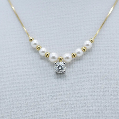 Collana Punto Luce con Perle in Acciaio Inossidabile - Girocollo Regolabile Oro e Argento