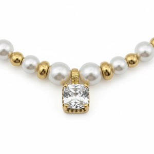 Collana Punto Luce con Perle in Acciaio Inossidabile - Girocollo Regolabile Oro e Argento