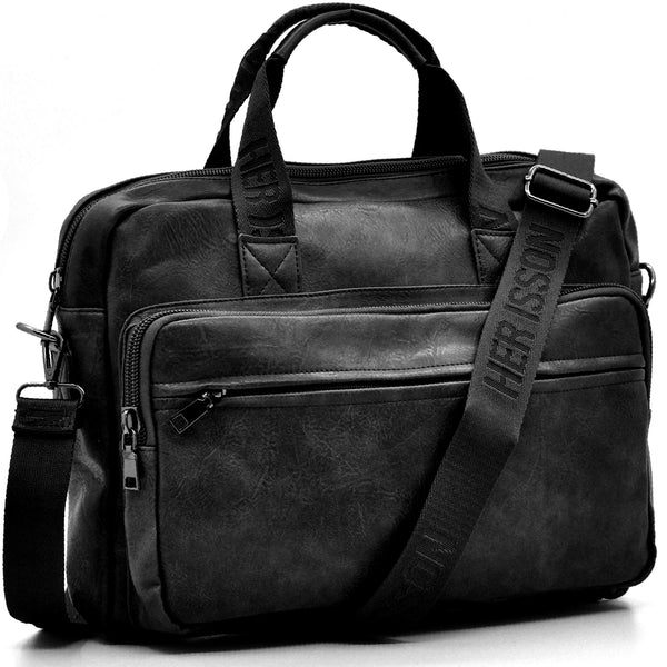 Borsa Uomo Cartella Tracolla in Pelle Sintetica Marrone — Ventiquattrore Casual Business